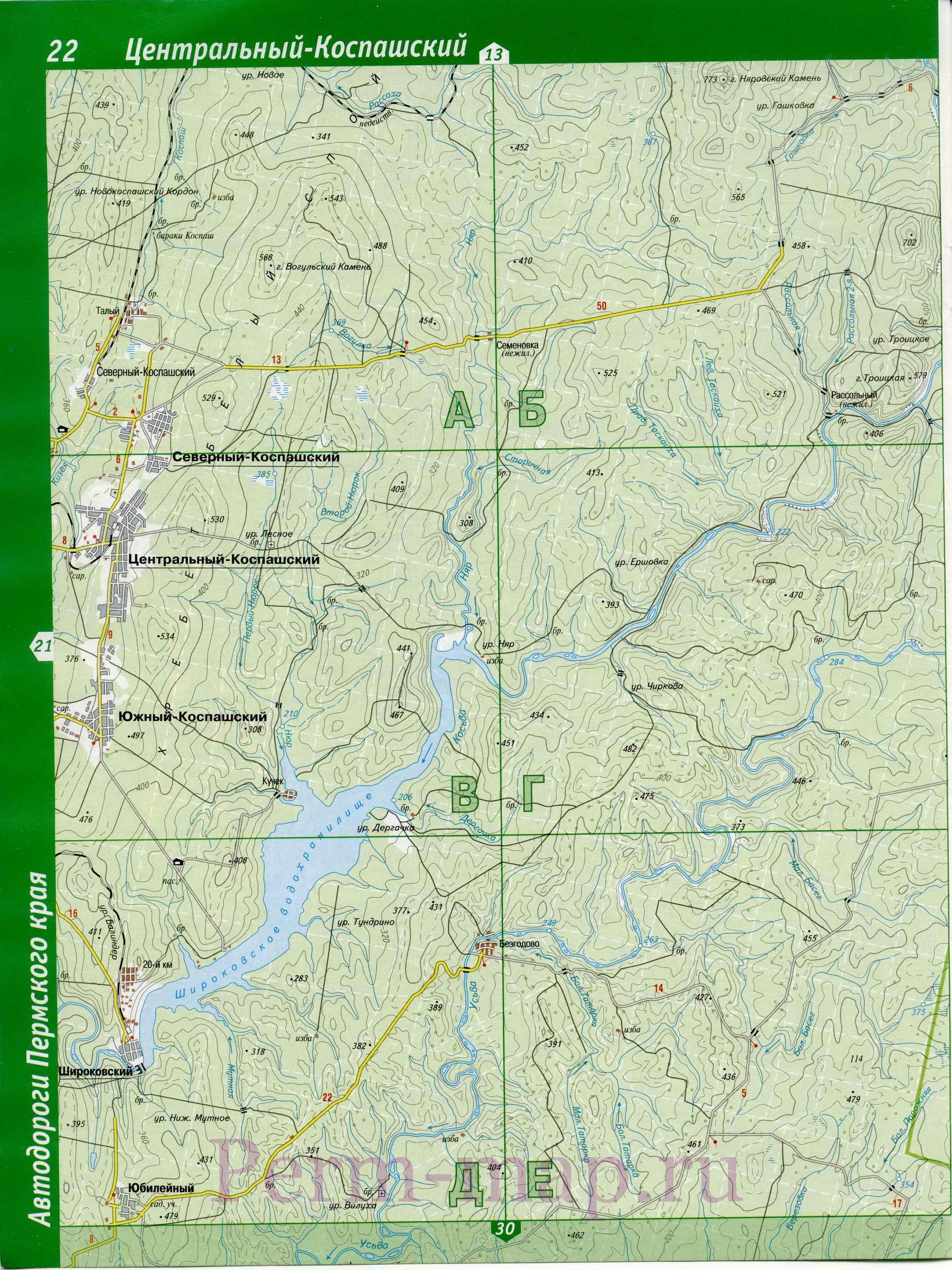 Александровский район Пермского края - топографическая карта. Подробная карта Александровского района, B0 - 