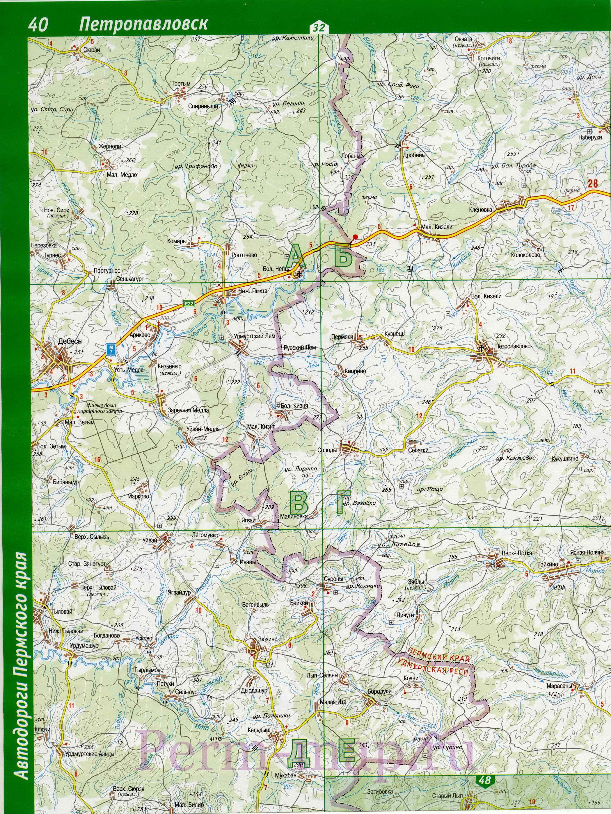 Большесосновский район - карта автодорог. Крупномасштабная карта Большесосновского района, A0 - 