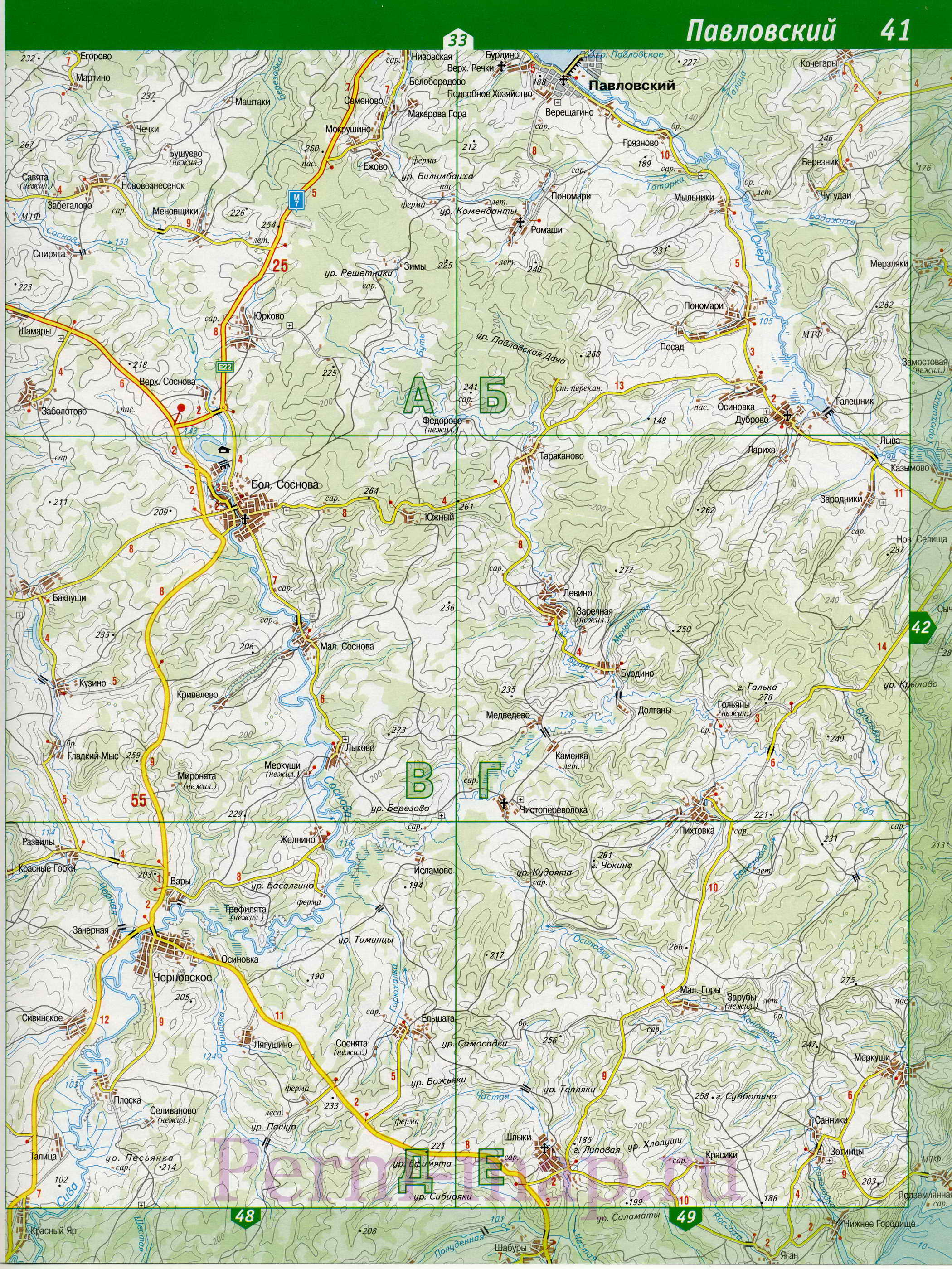 Большесосновский район - карта автодорог. Крупномасштабная карта Большесосновского района, B0 - 