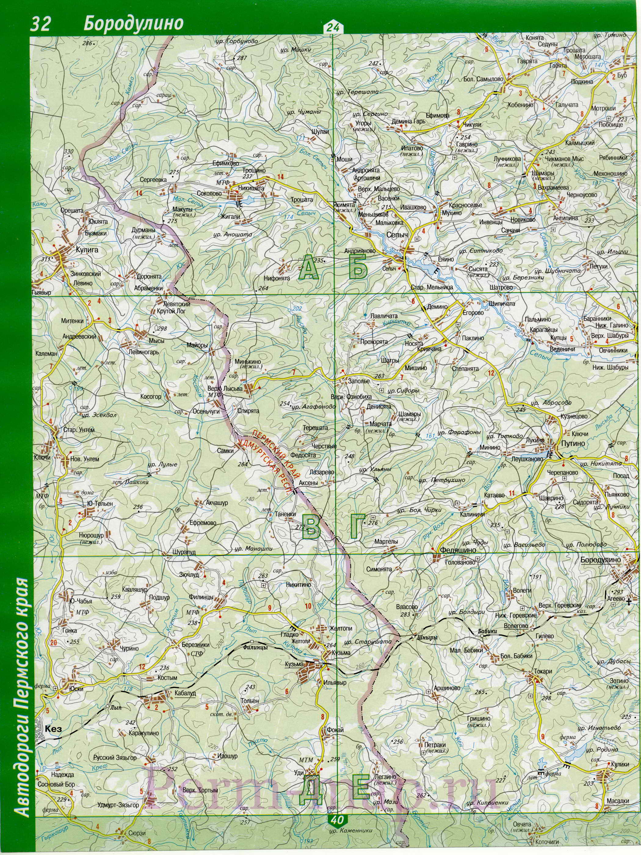 Верещагинский район на подробной карте. Топографическая карта Верещагинского района, A0 - 